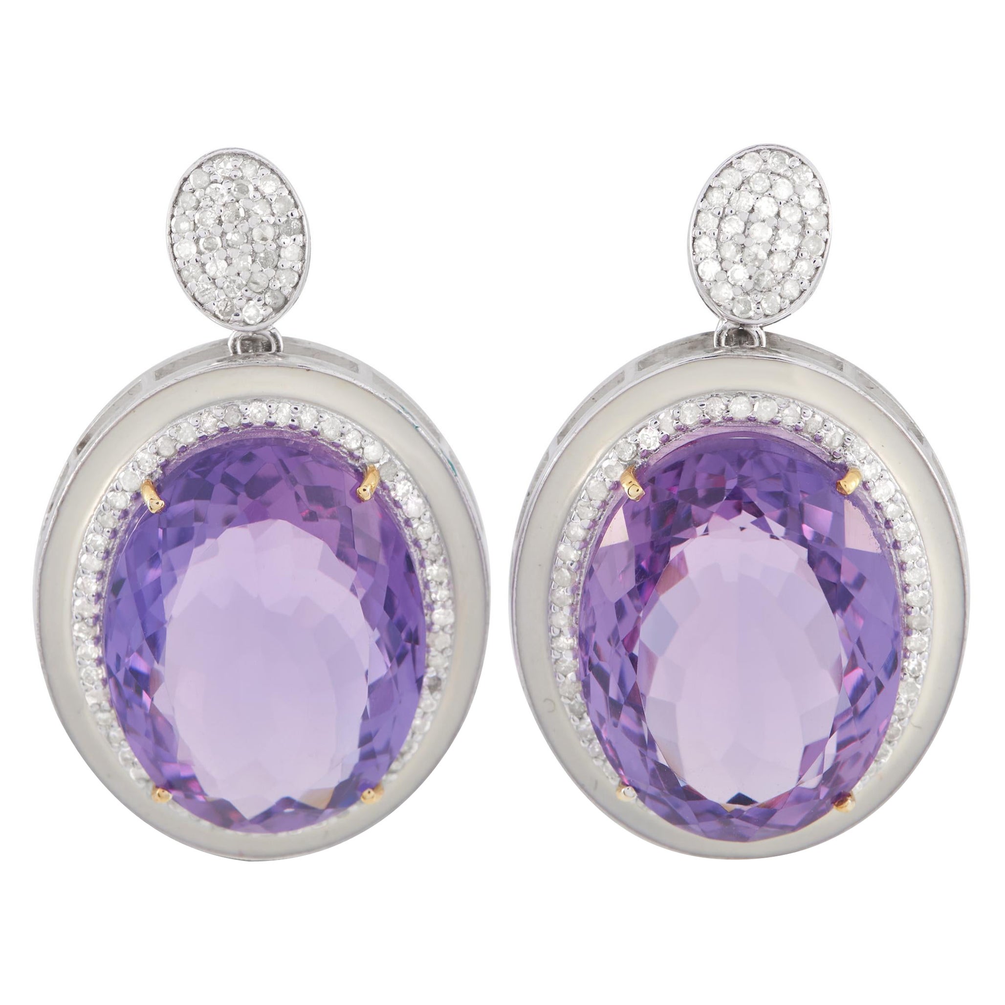 14K Yellow Gold and Silver 1.0ct Diamond and Amethyst Earrings