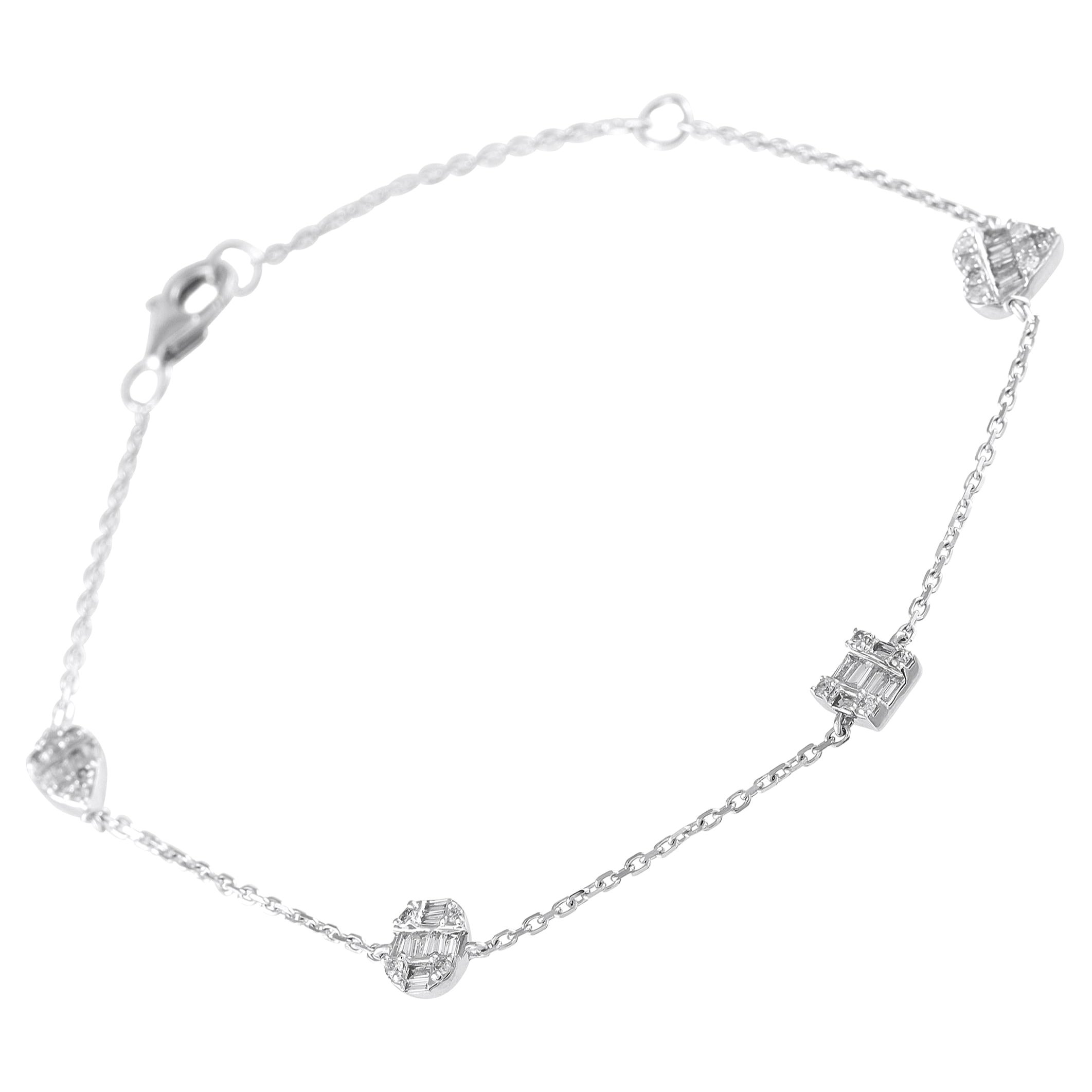 14K White Gold 0.40ct Diamond Station Bracelet