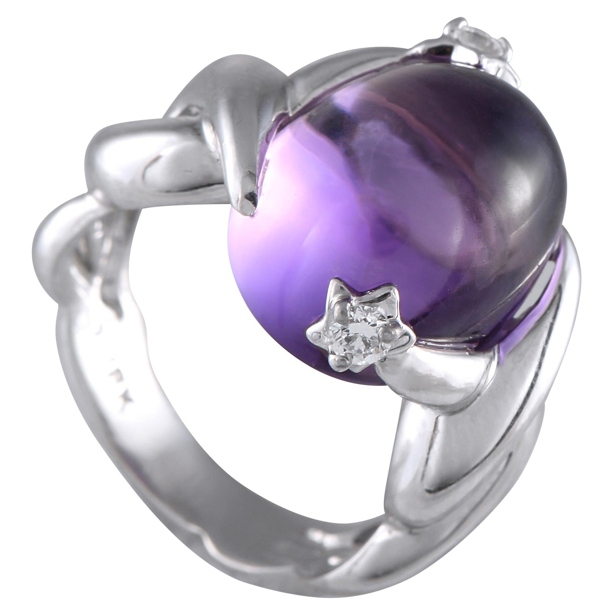Chanel Comete 18K White Gold Diamond and Amethyst Ring For Sale