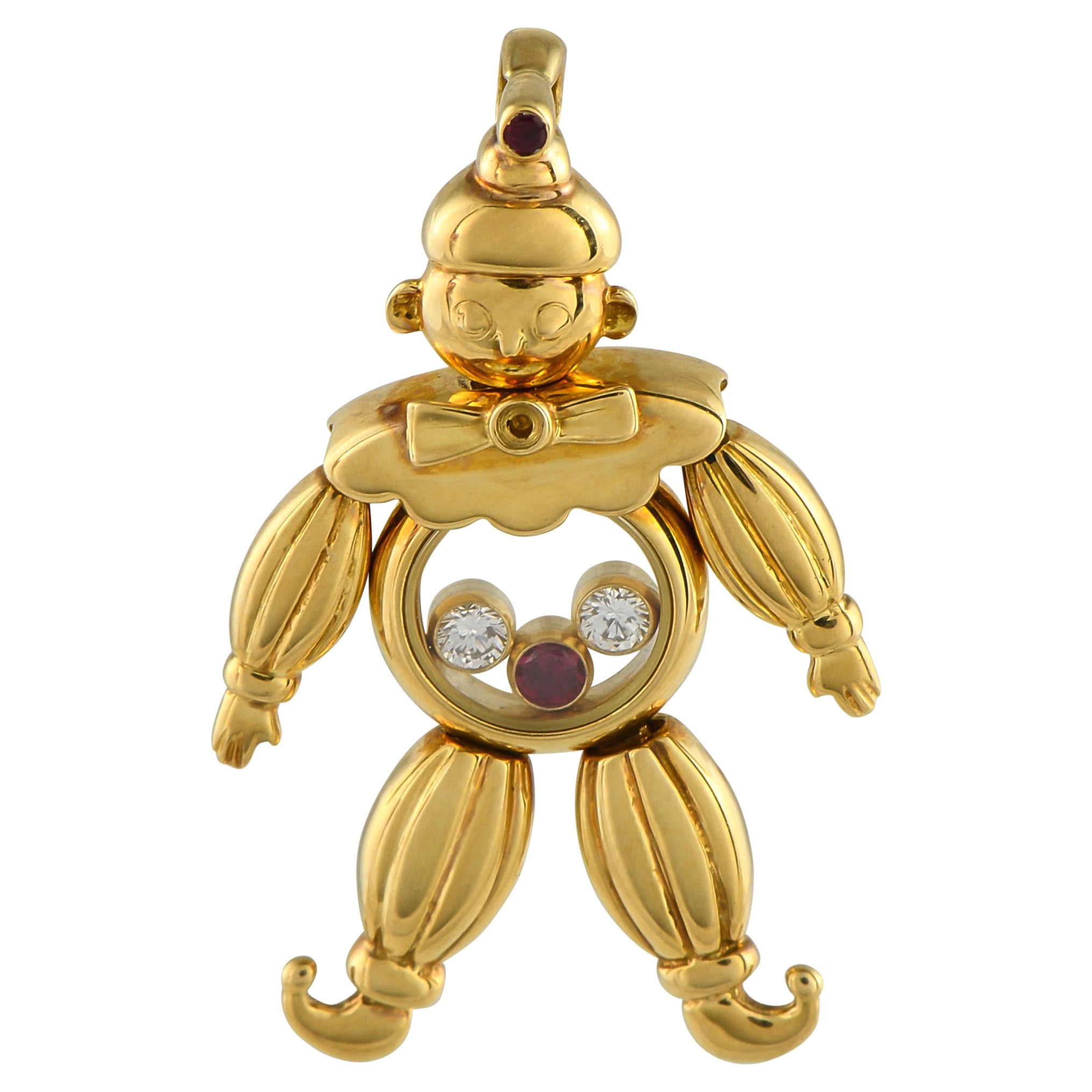 Chopard Happy Diamonds 18K Yellow Gold Diamond Clown Pendant For Sale