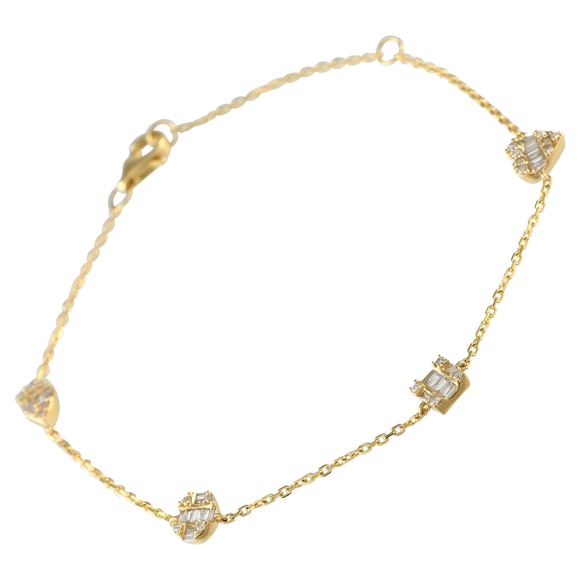 14K Yellow Gold 0.40ct Diamond Station Bracelet