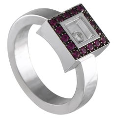 Chopard Happy Diamonds 18K White Gold 0.05ct Diamond and Ruby Ring