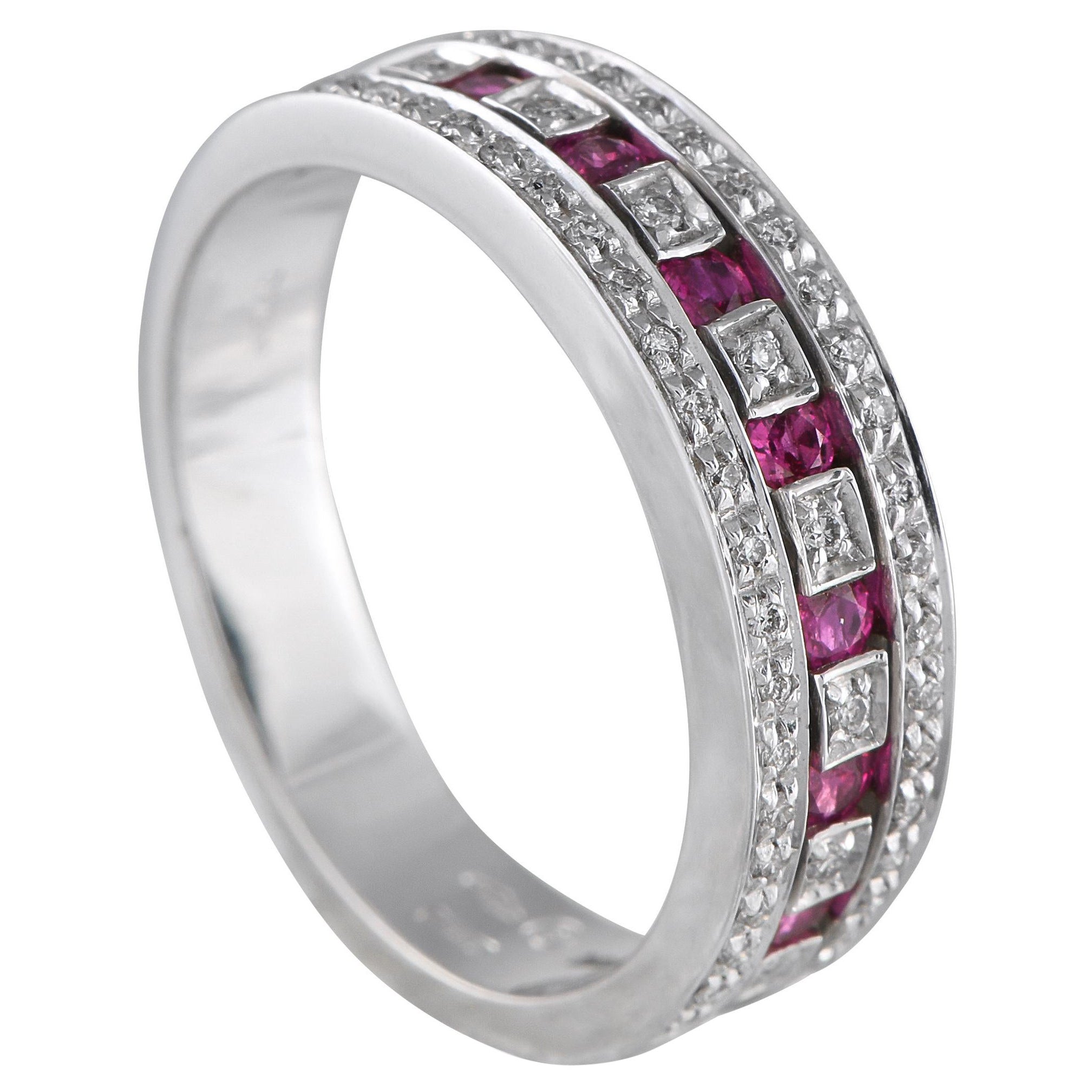 Damiani 18K White Gold 0.16ct Diamond and Ruby Ring