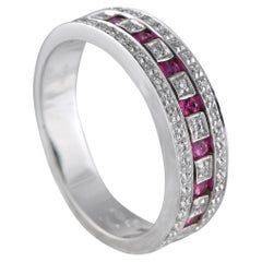 Damiani 18K White Gold 0.16ct Diamond and Ruby Ring