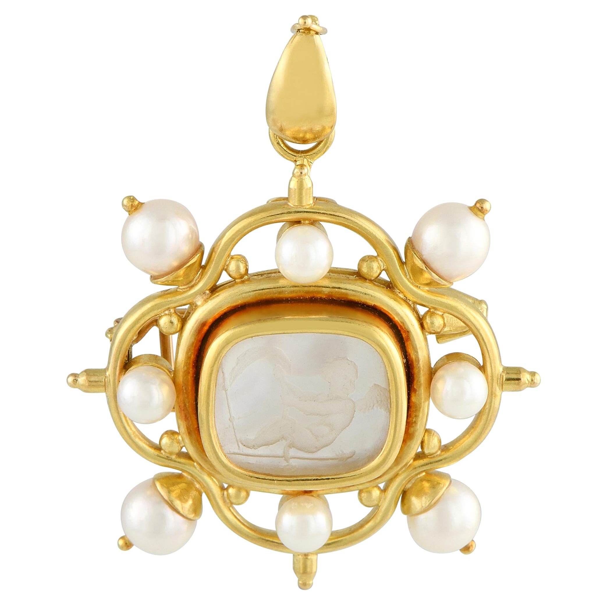 Elizabeth Locke 18K Yellow Gold Mother of Pearl Intaglio Pendant