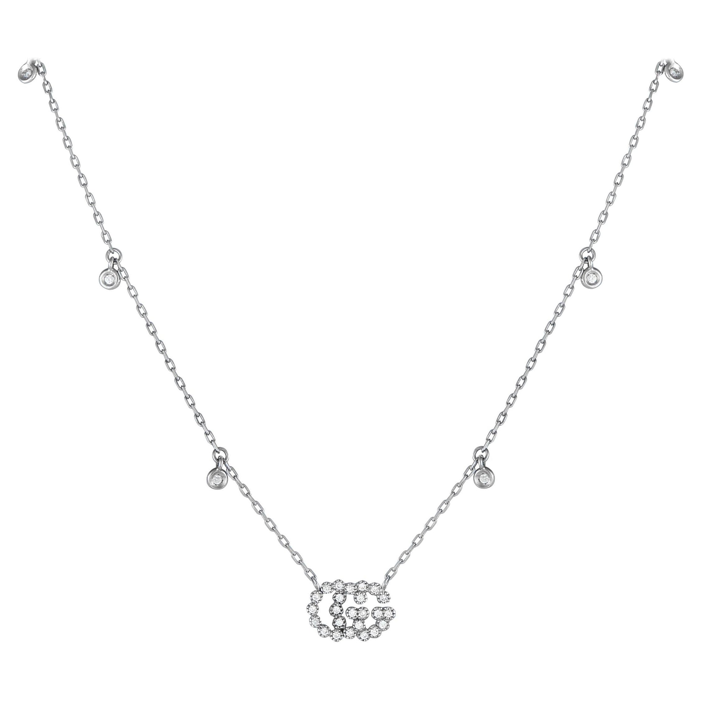 Gucci Double G 18K White Gold 0.35ct Diamond Station Necklace