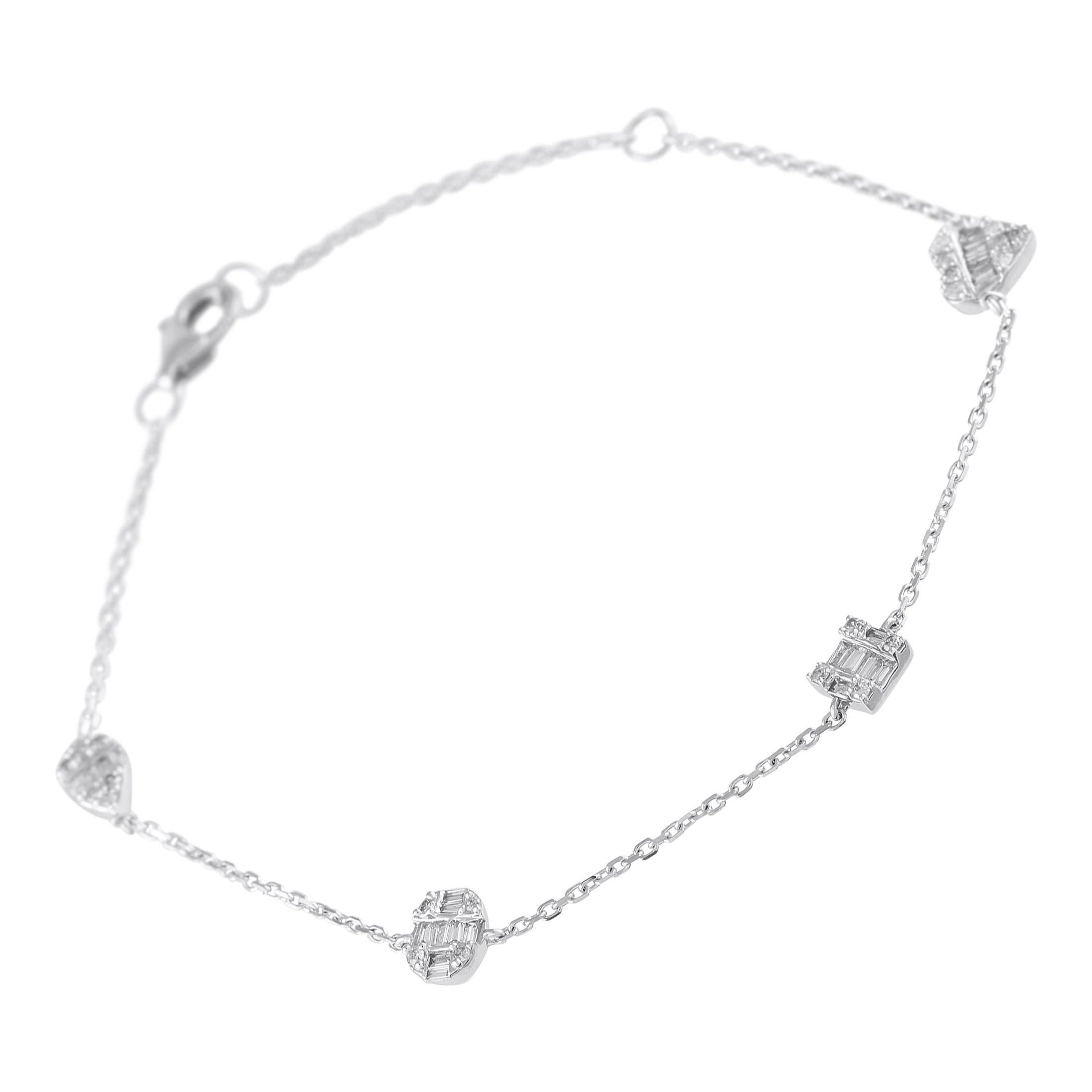 14K White Gold 0.40ct Diamond Station Bracelet For Sale