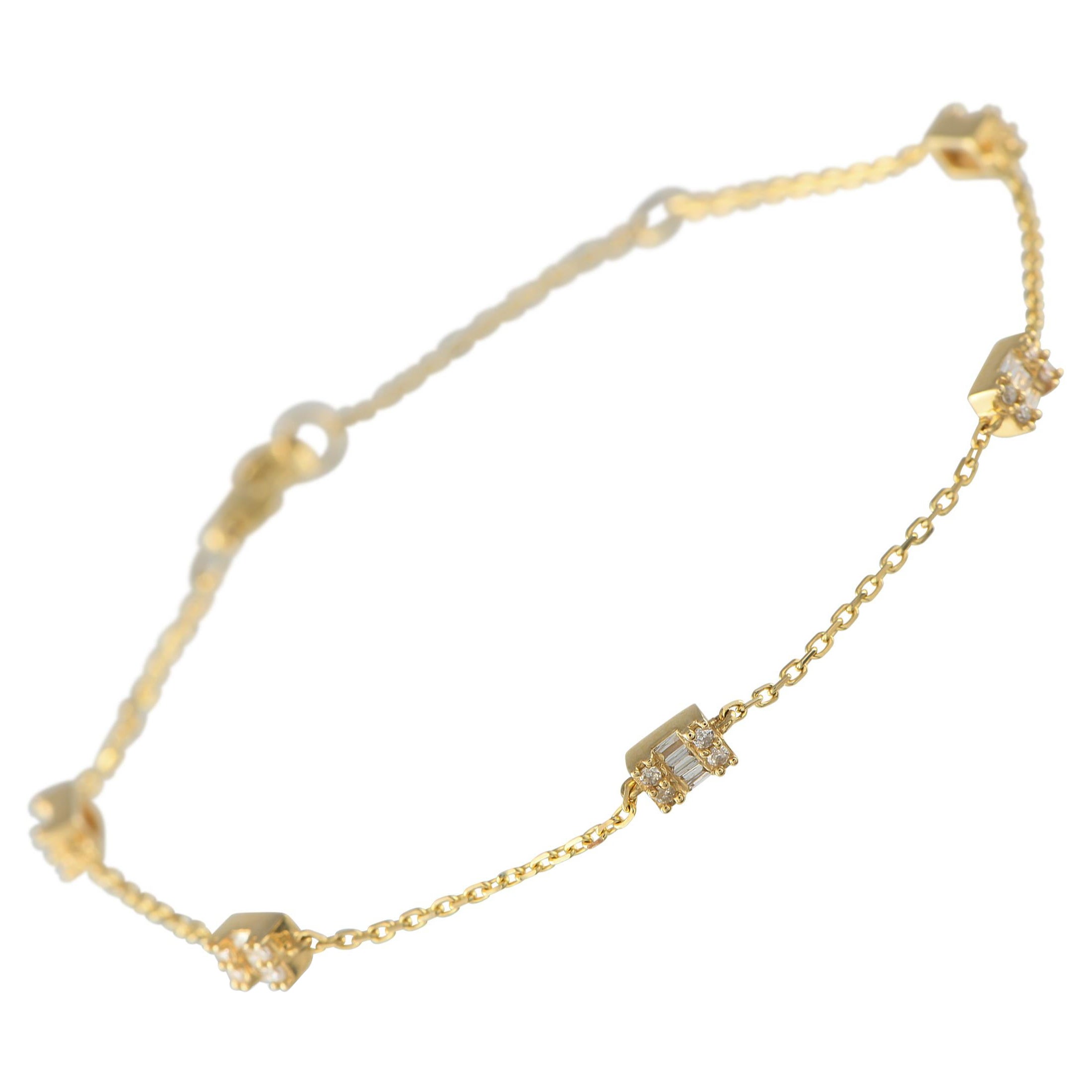 14K Yellow Gold 0.30ct Diamond Station Bracelet