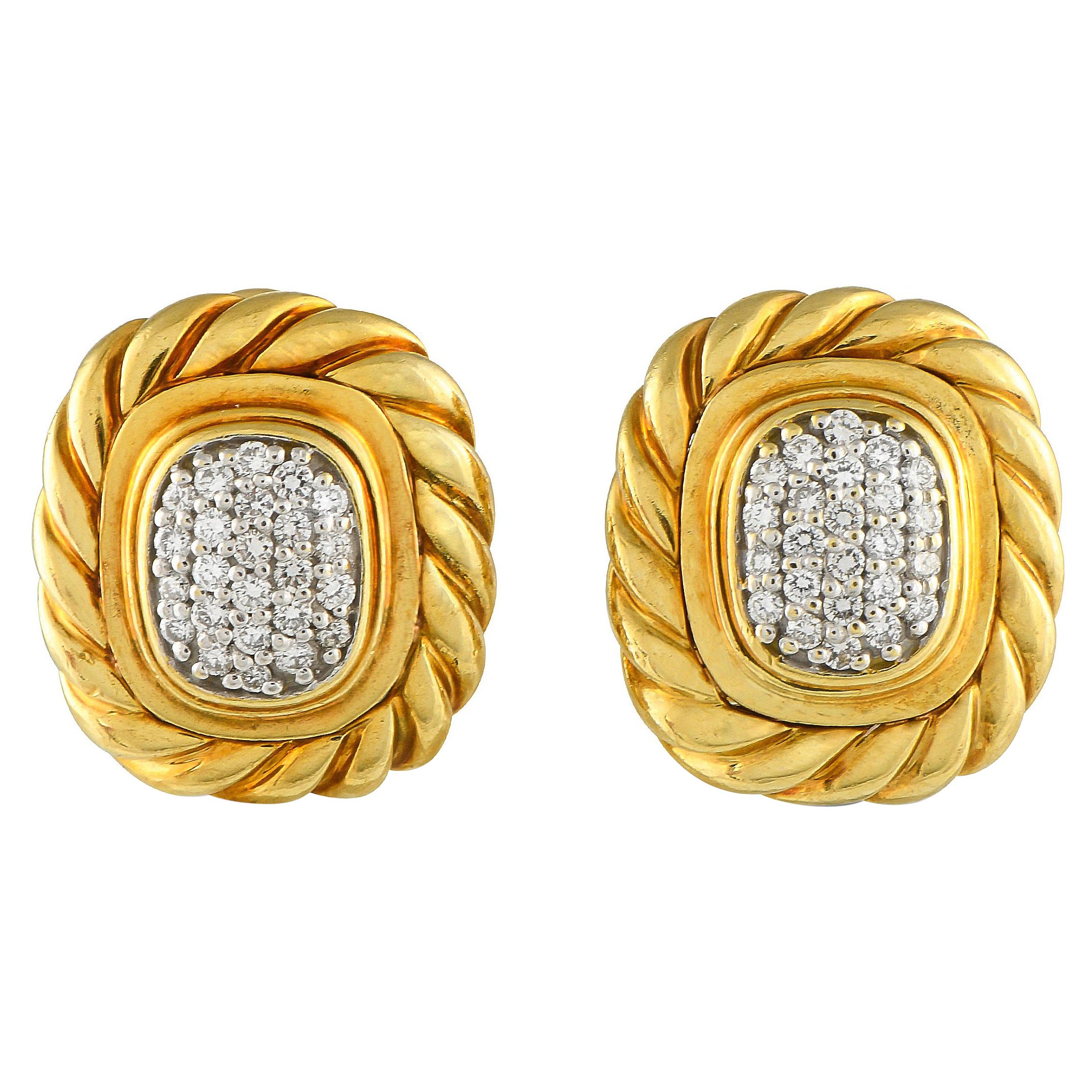 DAVID YURMAN Albion 18K Yellow Gold 0.48ct Diamond Earrings For Sale