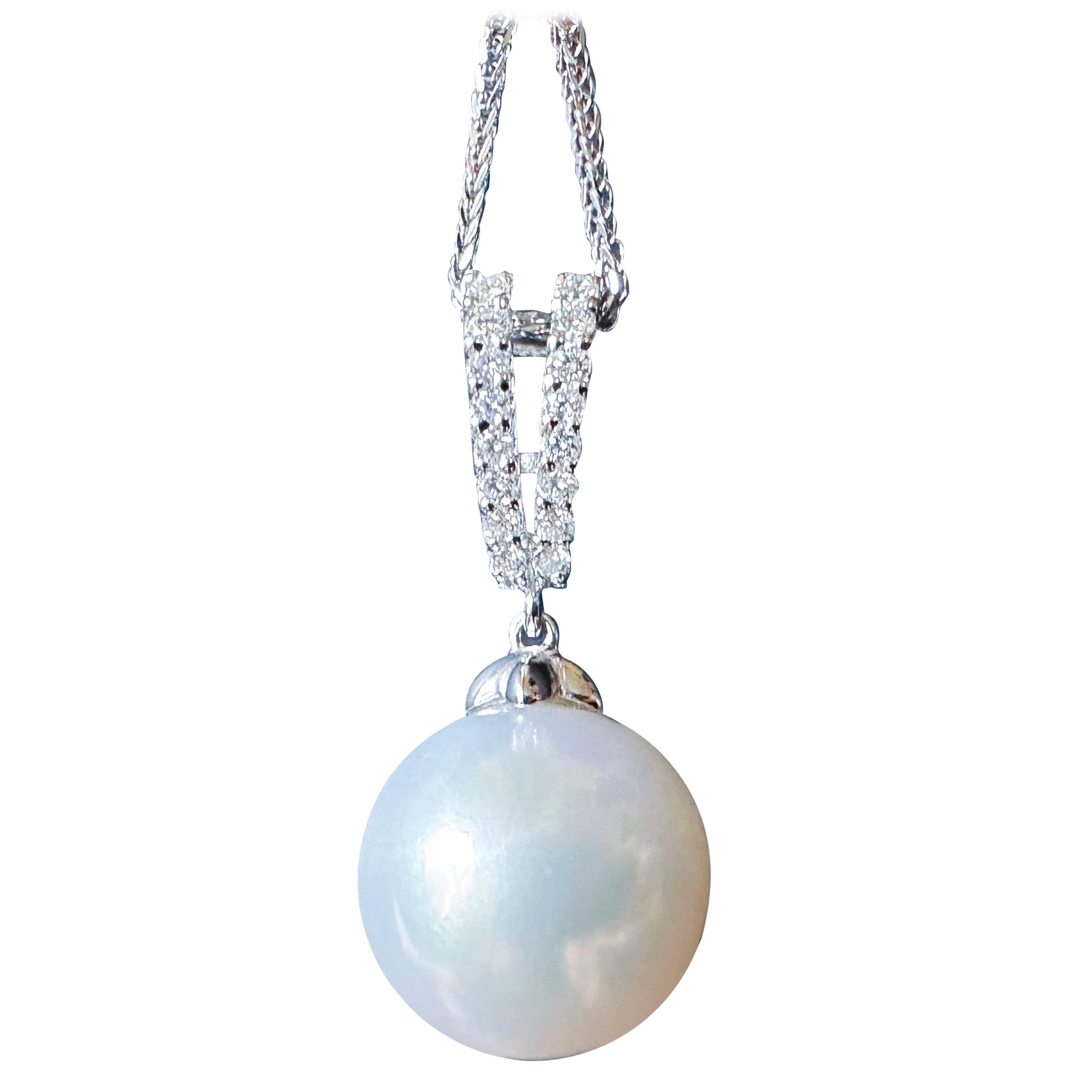 Elegant South Sea Pearl Pendant with Diamond Accents in 18K White Gold