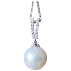 Elegant South Sea Pearl Pendant with Diamond Accents in 18K White Gold