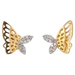 Kids Winged Butterfly Diamond Stud Earrings in 14k Solid Gold (Certified)