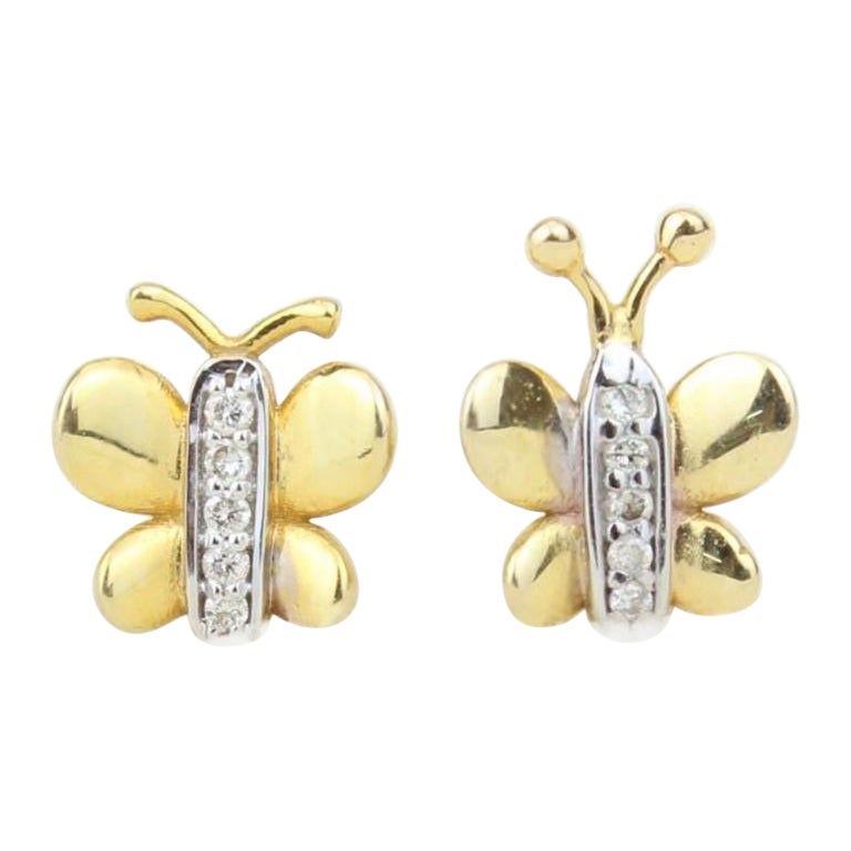 Butterfly Diamond Stud Earrings in 14k Solid Gold (Certified)
