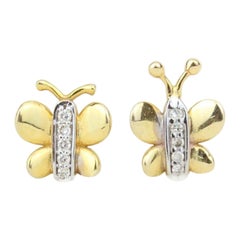 Butterfly Diamond Stud Earrings in 14k Solid Gold (Certified)