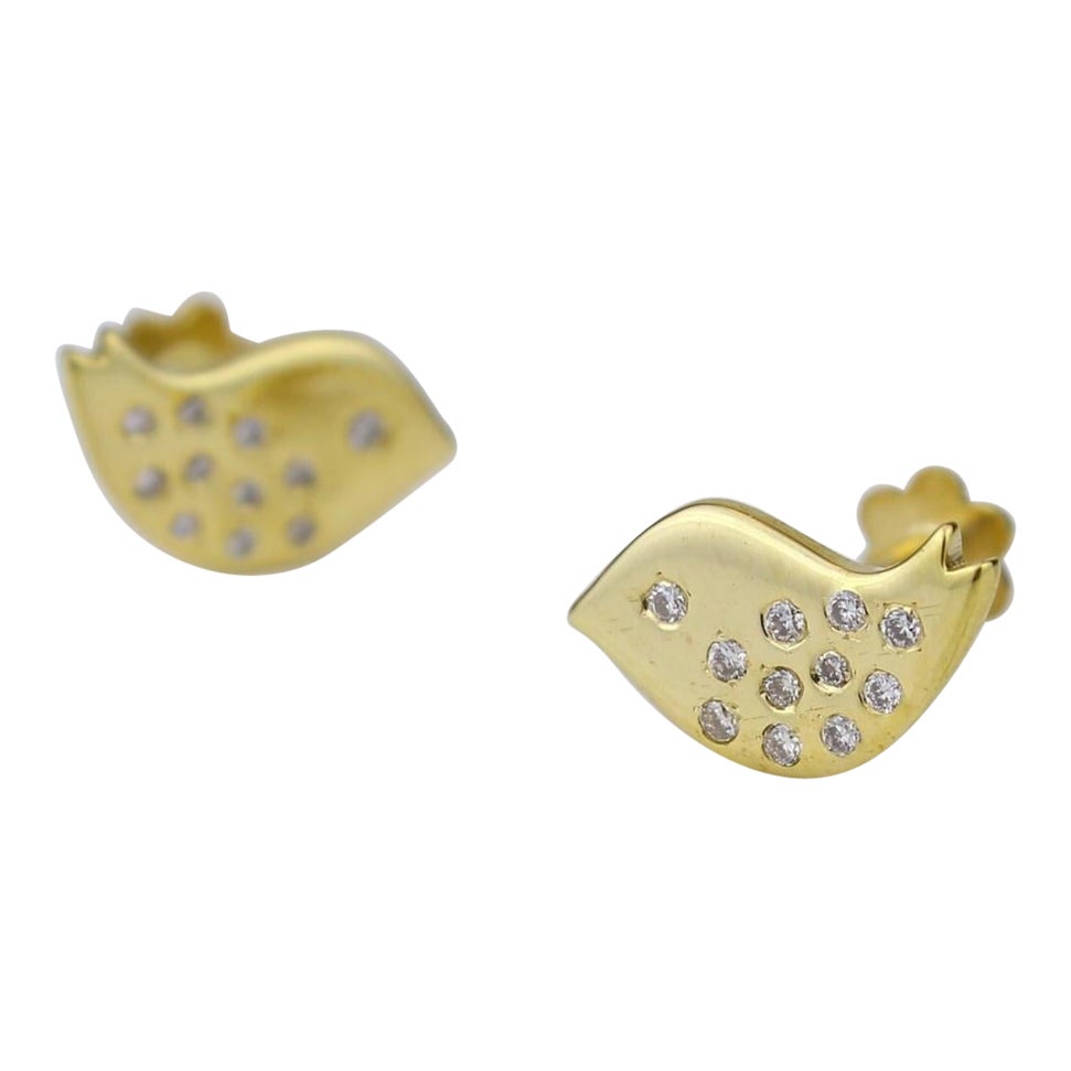 Kids Bird Diamond Stud Earrings in 14k Solid Gold (Certified)