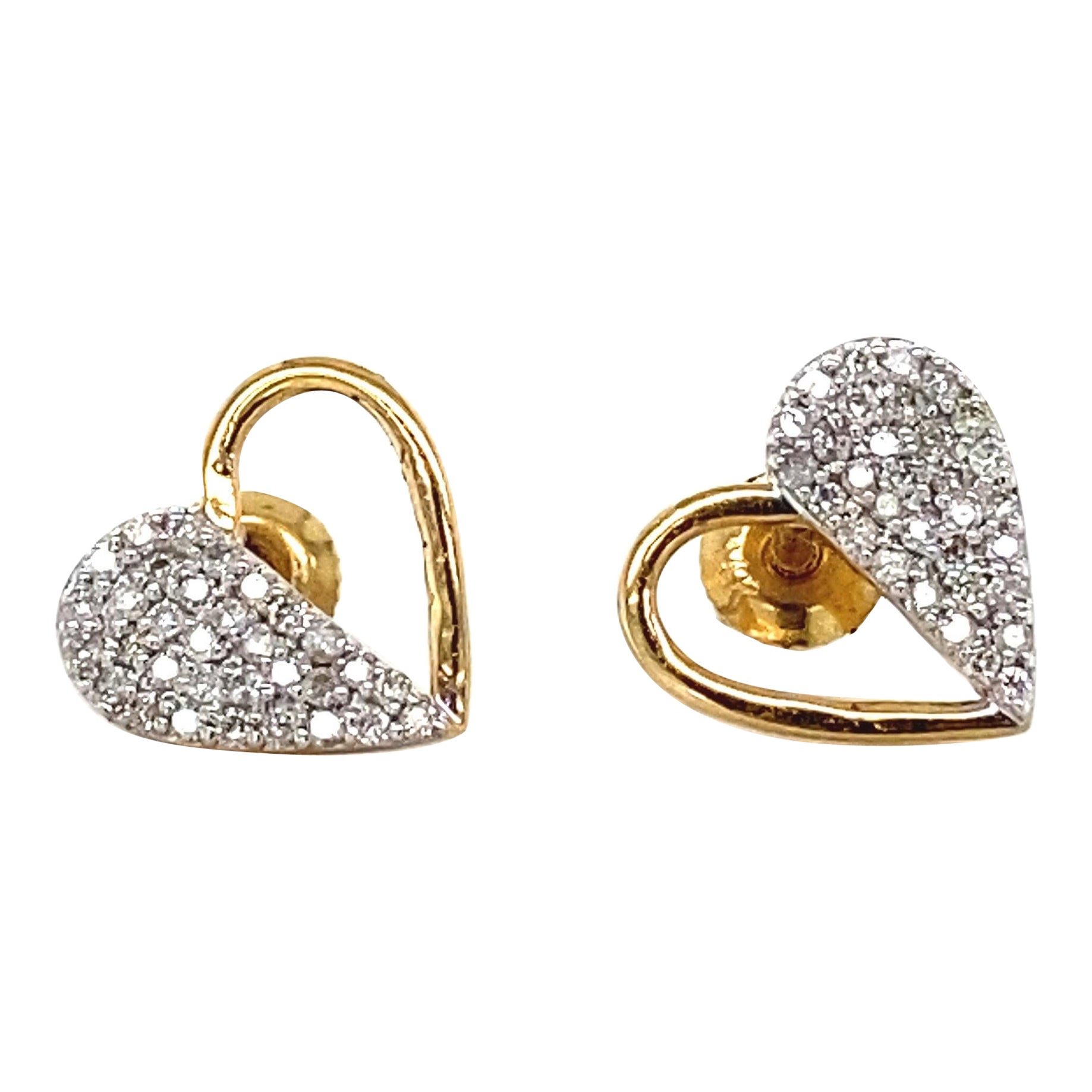Kids Heart Diamond Stud Earrings in 14K Solid Gold (Certified)