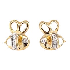 Kids Bee Diamond Stud Earrings in 14k Solid Gold (Certified)