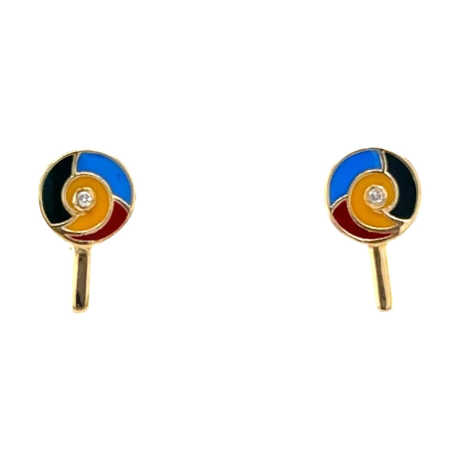 Kids Lollipop Diamond Stud Earrings 14k Solid Gold (Certified)