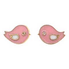 Kids Pink Bird Diamond Stud Earrings in 14K Solid Gold (Certified)