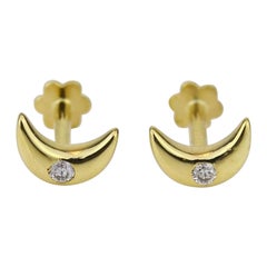 Kids Moon Diamond Stud Earrings in 14K Solid Gold (Certified)