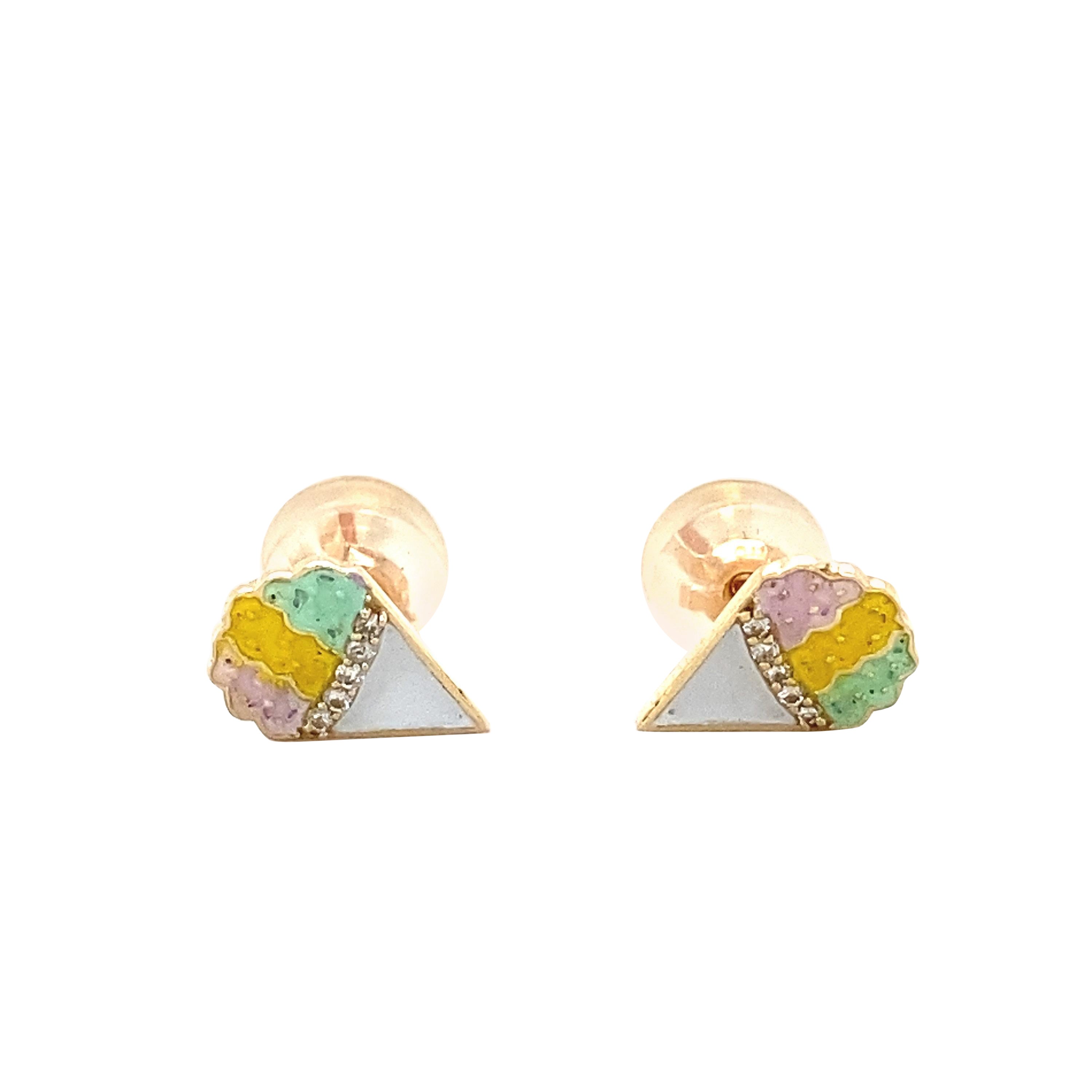 Kids Cone Ice Cream Diamond Stud Earrings in 14k Solid Gold (Certified)