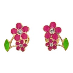 Kinder Blumenblatt-Diamant-Ohrstecker aus 14k massivem Gold (zertifiziert)