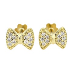 Kids Bow Diamond Stud Earrings in 14k Solid Gold (Certified)
