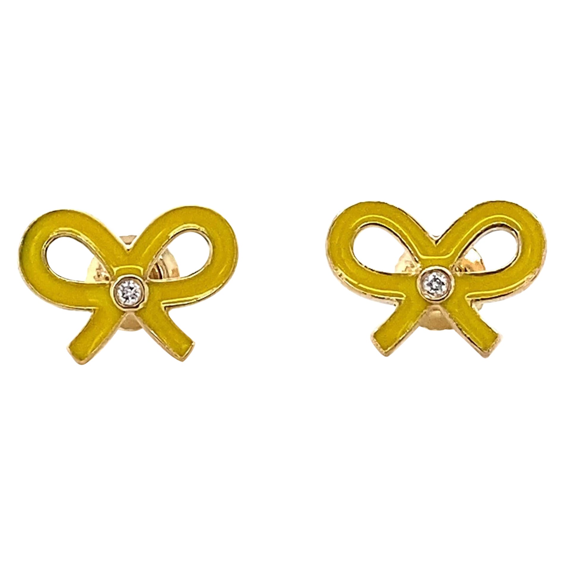 Bowknot Diamond Stud Kids Earrings in 14k Solid Gold (Certified)