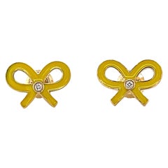 Bowknot Diamond Stud Kids Earrings in 14k Solid Gold (Certified)