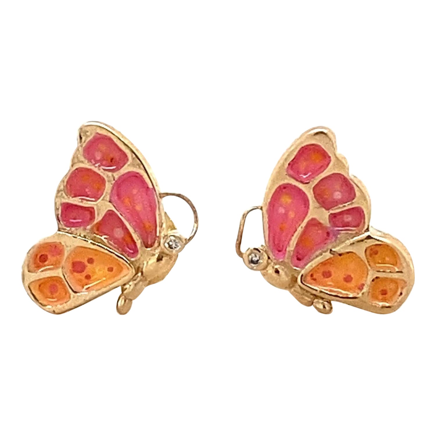 Enameled Butterfly Diamond Stud Kids Earrings in 14k Solid Gold (Certified)