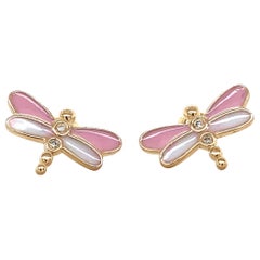 Dragonfly Diamond Stud Kids Earrings in 14k Solid Gold (Certified)