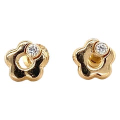 Kids Flower Diamond Stud Earrings in 14K Solid Gold (Certified)