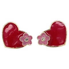 Teenager Floral Heart Diamond Stud Ears in 14k Solid Gold (Certified)