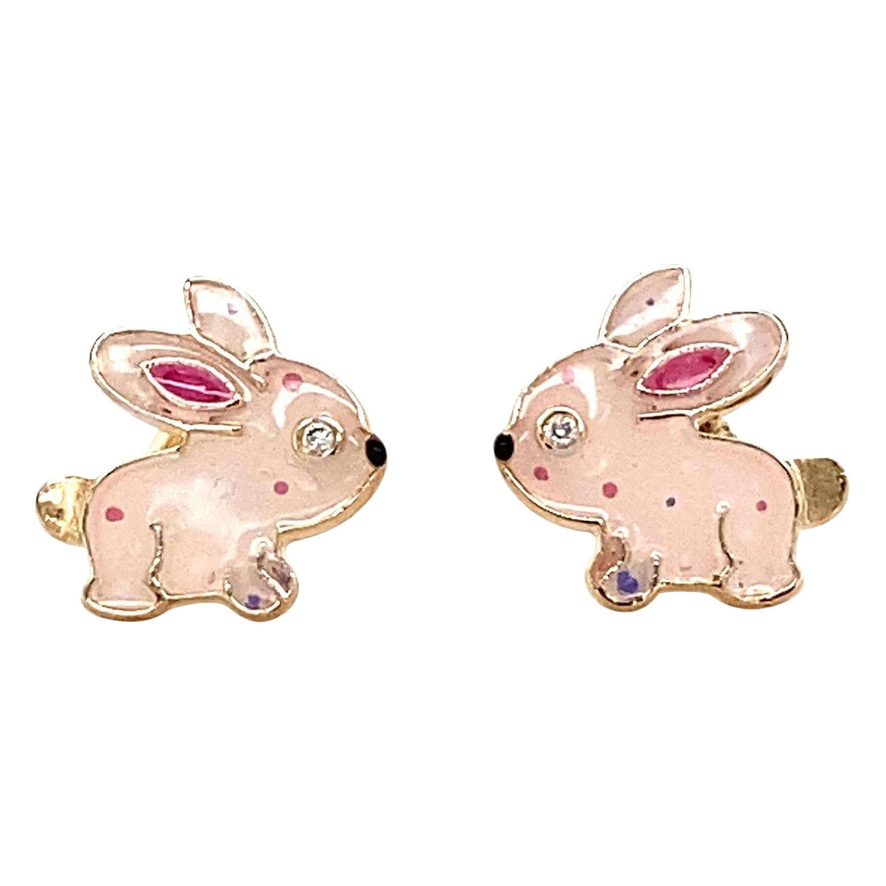 Kids Bunny Diamond Stud Earrings in 14k Solid Gold (Certified)