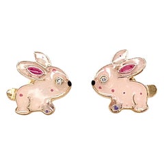 Kids Bunny Diamond Stud Earrings in 14k Solid Gold (Certified)