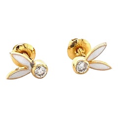 Orecchini per bambini con orecchie da coniglio smaltate e diamanti in oro massiccio 14k (certificati)