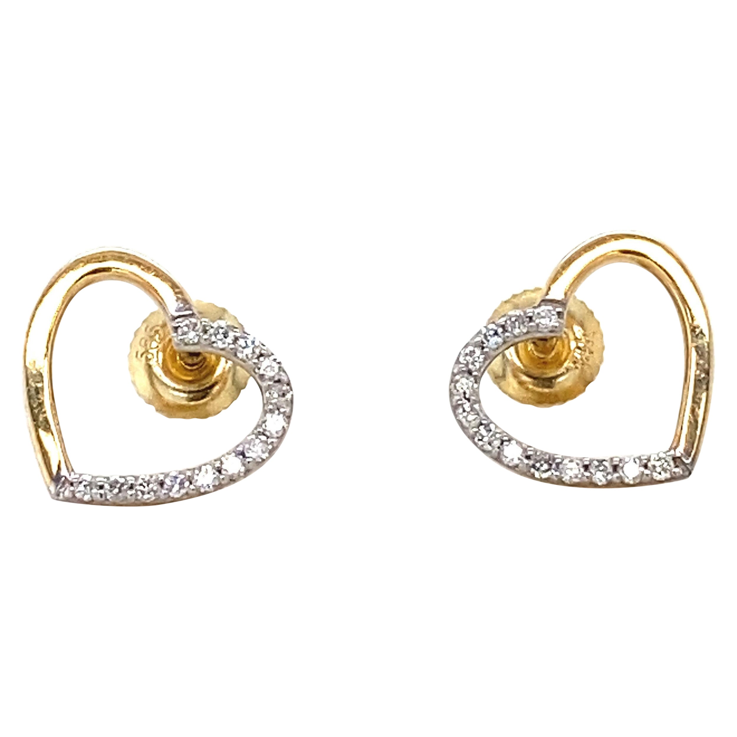 Orecchini con diamante a cuore cavo per bambini in oro massiccio 14k (certificati)