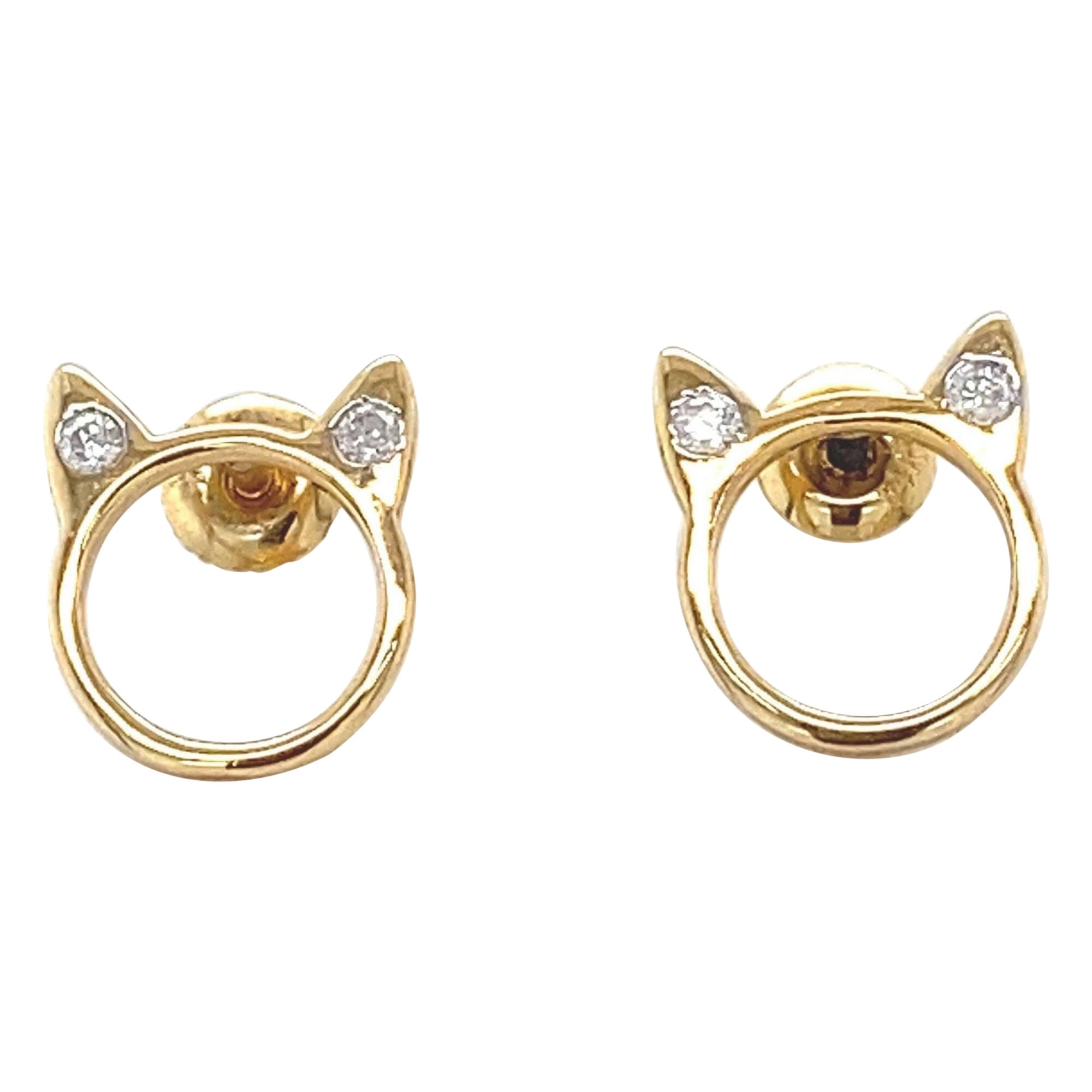 Orecchini per bambini con orecchio di gatto e diamante in oro massiccio 14K (certificati) in vendita