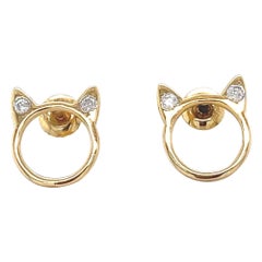 Kids Cat Ear Diamond Stud Earrings in 14K Solid Gold (Certified)