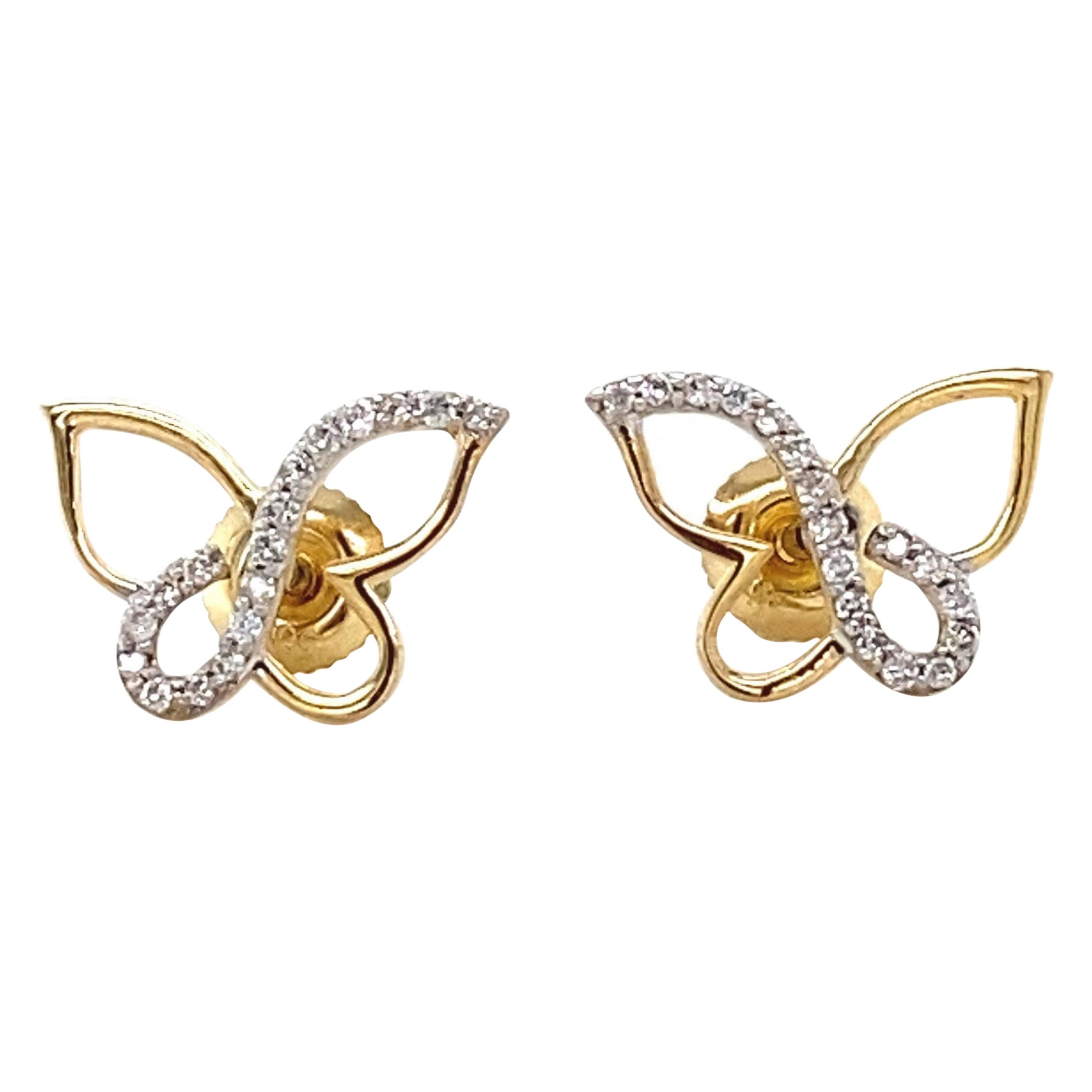 Kids Butterfly Diamond Stud Earrings in 14K Solid Gold (Certified)