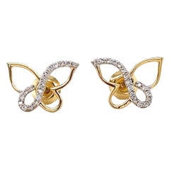 Kids Butterfly Diamond Stud Earrings in 14K Solid Gold (Certified)