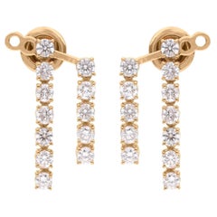 1.92ct Diamond Double Bar Jacket Earrings 18 Karat Yellow Gold Handmade Jewelry