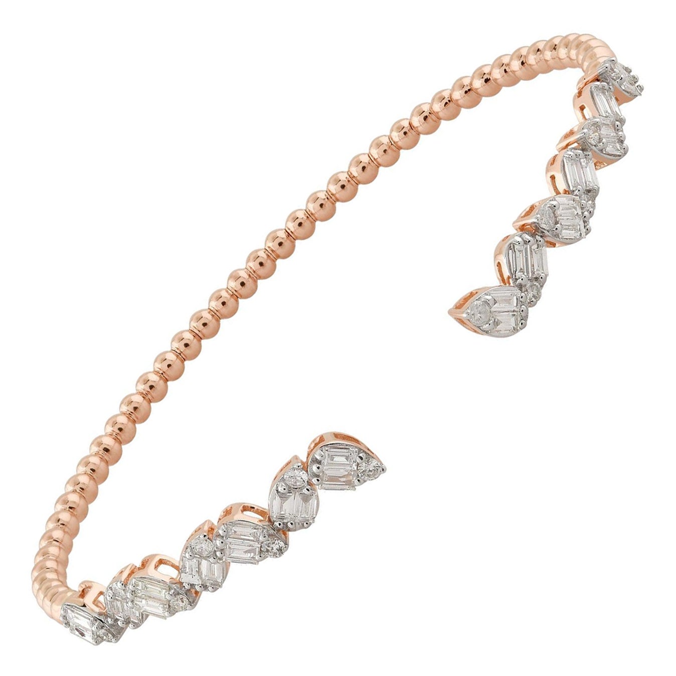 1.17 Carat SI/HI Baguette Diamond Cuff Bangle Fine Bracelet 18 Karat Rose Gold For Sale