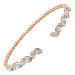 1.17 Carat SI/HI Baguette Diamond Cuff Bangle Fine Bracelet 18 Karat Rose Gold
