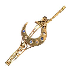 Antique Crescent moon bangle, Sapphire and Diamond, 9k gold