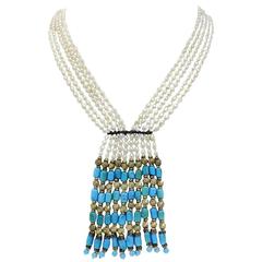 Luise Gold Diamond Pearl Turquoise Necklace