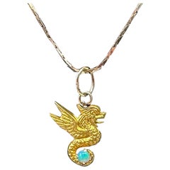 Griffin Winged Dragon Opal Pendant Necklace Antique Belle Epoque Gold