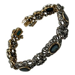 Bracciale vintage in oro ed argento con diamanti e zaffiri da 21 carati
