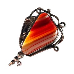 Victorian antique banded carnelian set in 925 sterling silver, collectible stone