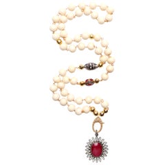 CLARISSA BRONFMAN Ruby Diamond Bone Necklace & Ruby Rainbow Moonstone Pendant